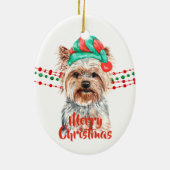 Yorkshire Terrier Santa Hat Holiday String Beads Keramisch Ornament (Achterkant)