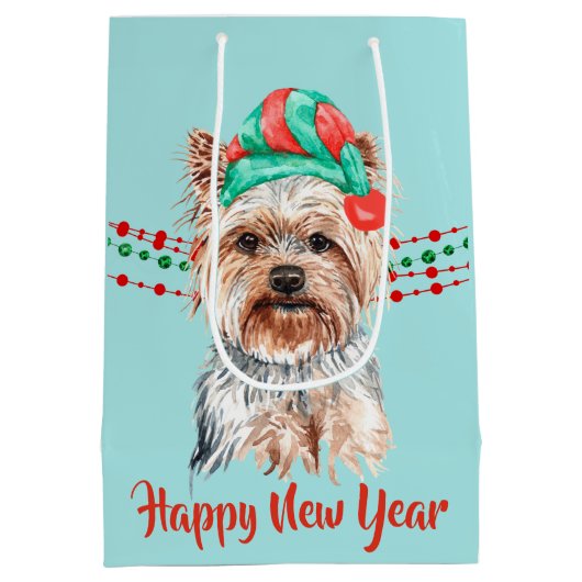 Yorkshire Terrier Santa Hat Holiday String Beads Medium Cadeauzakje (Achterkant)