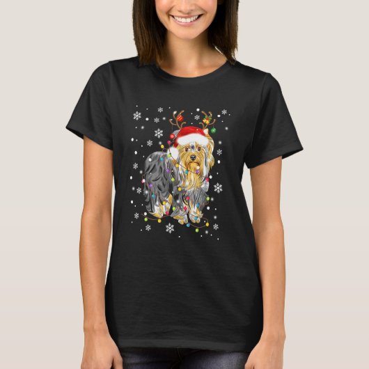 Yorkshire Terrier Santa Hat Kerstverlichting Kerst T-shirt (Voorkant)