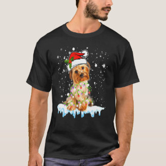 Yorkshire Terrier Santa Hat Xmas Lights Hond T-shirt