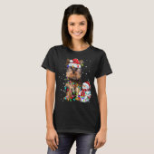 Yorkshire Terrier Santa Hat Xmas Lights T-shirt (Voorkant volledig)