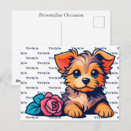 Yorkshire Terrier Schattige Cartoon Pup Hondenport Feestdagenkaart