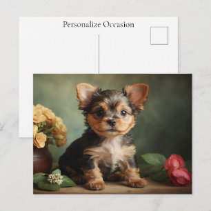 Yorkshire Terrier Schattige Puppy Hond Vintage Por Feestdagenkaart