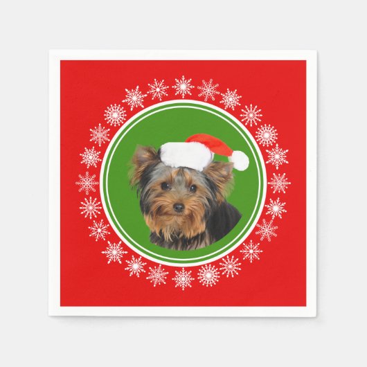 Yorkshire Terrier Schattige Santa Hat Kerst Servetten (Voorkant)