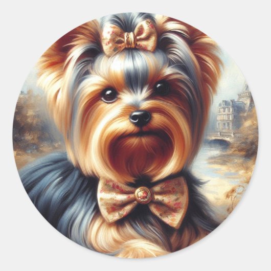 Yorkshire Terrier schilderij Ronde Sticker (Voorkant)