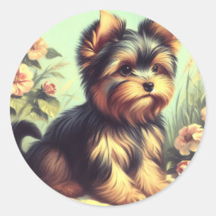 Yorkshire Terrier schilderij Ronde Sticker