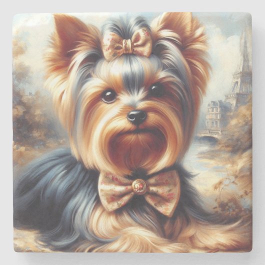 Yorkshire Terrier schilderij Stenen Onderzetter (Voorkant)
