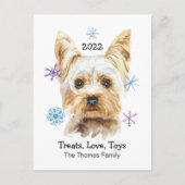 Yorkshire Terrier Sneeuwvlokken Aangepaste Tekst K Feestdagenkaart (Voorkant)