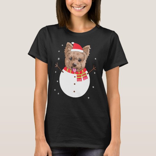 Yorkshire Terrier Snowman Kerstmis Gif T-shirt (Voorkant)