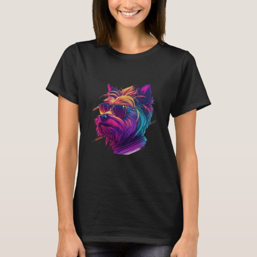 Yorkshire Terrier Synthwave 80s Retrowave Aestheti T-shirt (Voorkant)