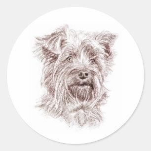 Yorkshire Terrier Tekening Ronde Sticker