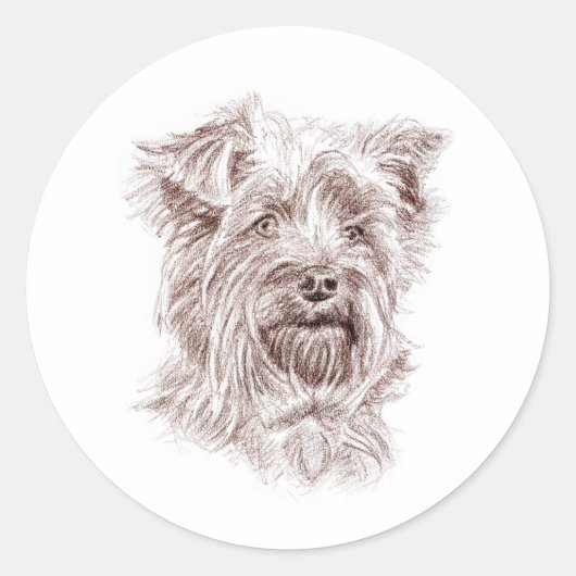 Yorkshire Terrier Tekening Ronde Sticker (Voorkant)