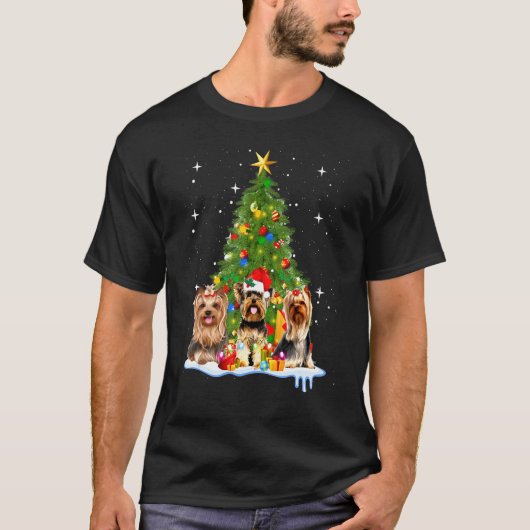 Yorkshire Terrier Tree Vrolijk kerstfeest T-shirt (Voorkant)