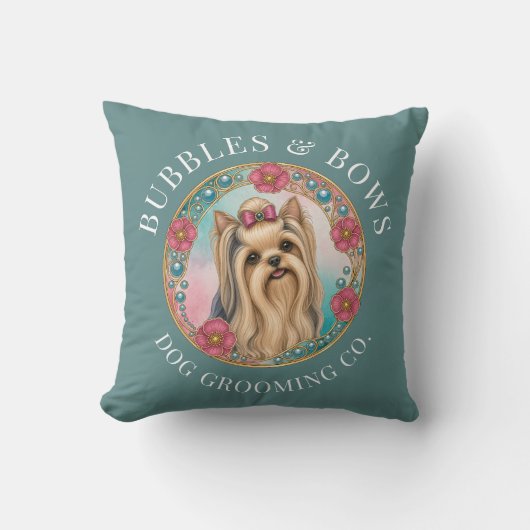 Yorkshire Terrier Trimsalon Kussen | Teal (Voorkant)