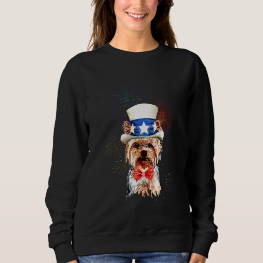 Yorkshire Terrier Us Flag Hat Firework July 4th Do Trui (Voorkant)