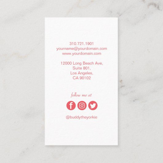 Yorkshire Terrier  Visitekaartje - Roze (Achterkant)