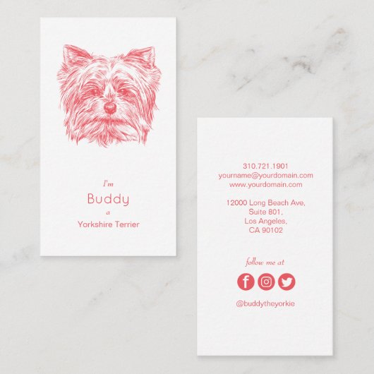 Yorkshire Terrier  Visitekaartje - Roze (Voorkant / Achterkant)