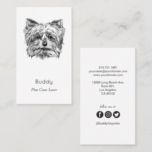 Yorkshire Terrier  Visitekaartje - zwart (Voorkant / Achterkant)