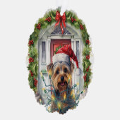 Yorkshire Terrier Voordeur Kerst Ornament Kaart (Rechts)