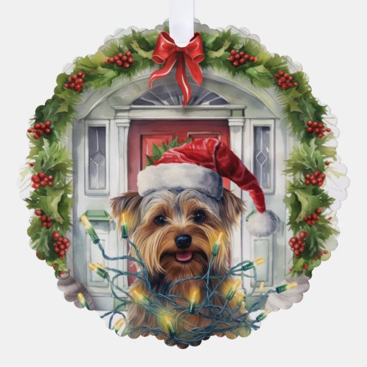 Yorkshire Terrier Voordeur Kerst Ornament Kaart (Voorkant)