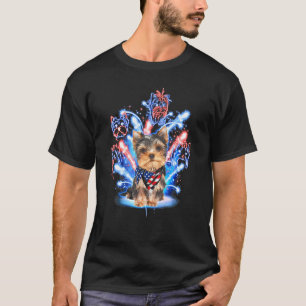 Yorkshire Terrier Vuurwerk Kleur Amerikaanse vlag  T-shirt