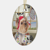 Yorkshire Terrier Watching for Santa Ornament (Links)