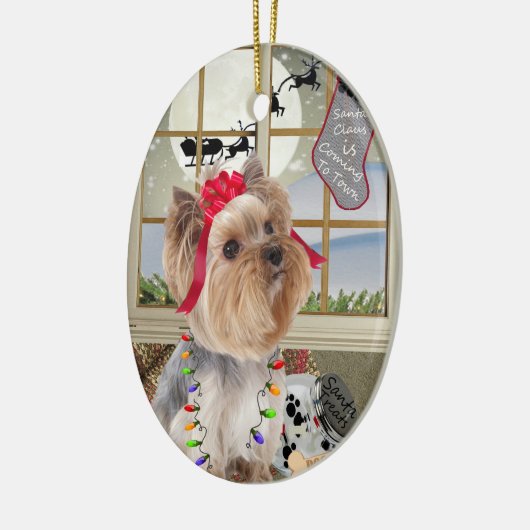 Yorkshire Terrier Watching for Santa Ornament (Links)