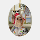 Yorkshire Terrier Watching for Santa Ornament (Voorkant)