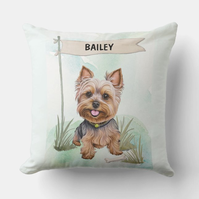Yorkshire Terrier Watercolor Gepersonaliseerde Hon Kussen (Voorkant)