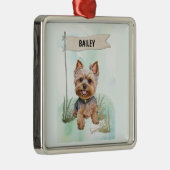 Yorkshire Terrier Watercolor Personalized Dog Metalen Ornament (Rechts)