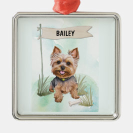 Yorkshire Terrier Watercolor Personalized Dog Metalen Ornament
