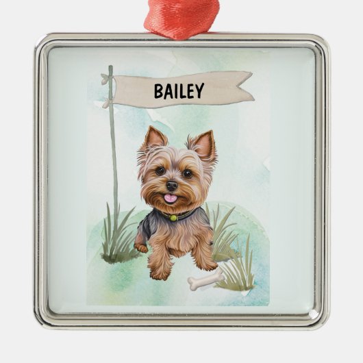 Yorkshire Terrier Watercolor Personalized Dog Metalen Ornament (Voorkant)