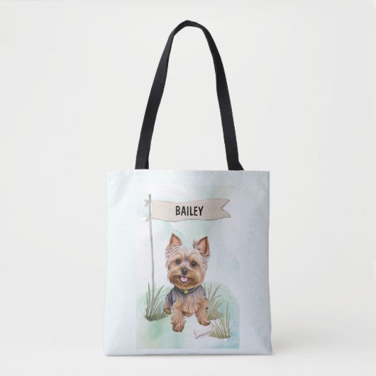 Yorkshire Terrier Watercolor Personalized Dog Tote Bag (Voorkant)
