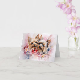 Yorkshire Terrier Watercolor Valentijnsdag Paar Kaart