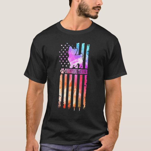 Yorkshire Terrier Waterverf Amerikaanse vlag T-shirt (Voorkant)