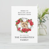 Yorkshire Terrier Waterverf Poinsettia Kerst Feestdagenkaart (Staand voorkant)