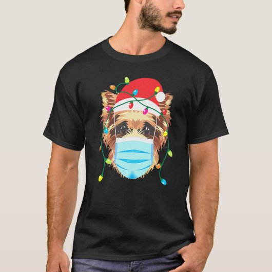Yorkshire Terrier Wearing Kerstmis Mask Holiday T-shirt (Voorkant)