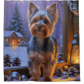 Yorkshire Terrier With Christmas Lights Holiday Douchegordijn (Voorkant)