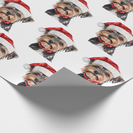 Yorkshire Terrier with Santa Hat Cadeaupapier (Hoek)