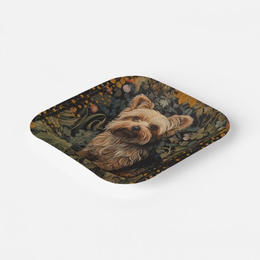 Yorkshire Terrier Yorkie Dog Bloemen Papieren Bordje (Gebogen)