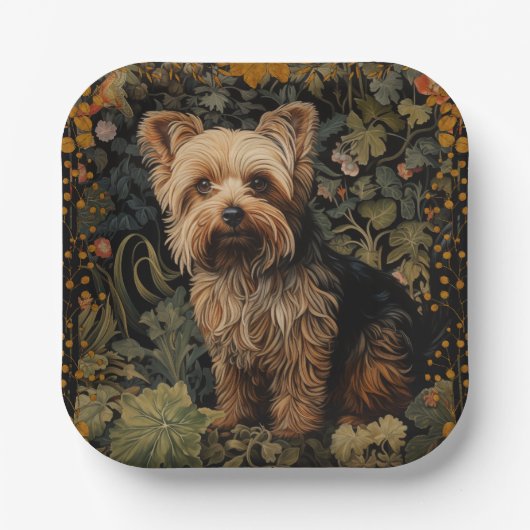Yorkshire Terrier Yorkie Dog  Bloemen Papieren Bordje (Voorkant)