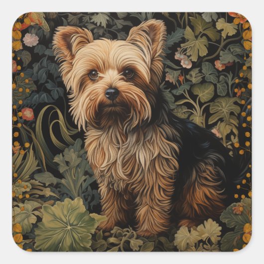 Yorkshire Terrier Yorkie Dog  Bloemen Vierkante Sticker (Voorkant)