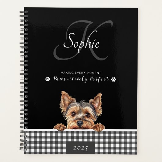 Yorkshire Terrier Zwart Wit Plaid Custom Planner (Voorkant)