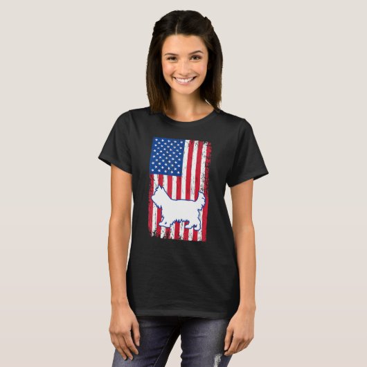 Yorkshire Terriers Amerikaanse vlag Verenigde Stat T-shirt (Voorkant volledig)