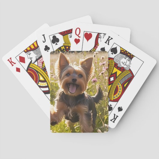 Yorkshire Terriers die in het gras spelen Pokerkaarten (Achterkant)