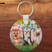 Yorkshire Terriers (drie) - Garden Sleutelhanger (Voorkant)