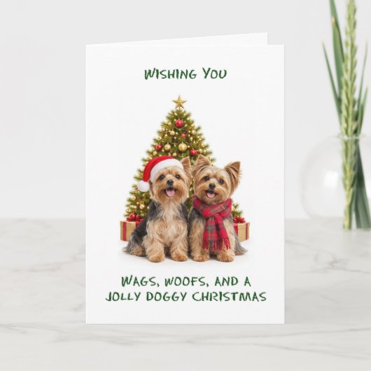Yorkshire Terriers Honden Kerstmis Feestdagen Kaart (Voorkant)