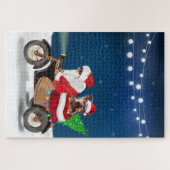 Yorkshire Terrier's Ride Santa Claus op Motorcycle Legpuzzel (Horizontaal)