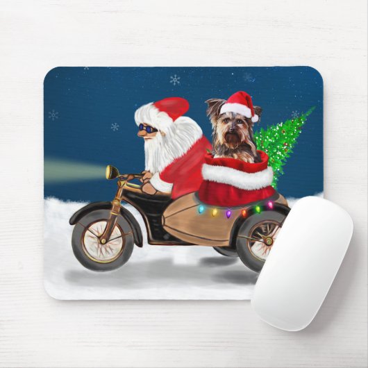 Yorkshire Terrier's Ride Santa Claus op Motorcycle Muismat (Met muis)