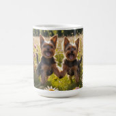 Yorkshire Terriers spelen in het gras Koffiemok (Center)
